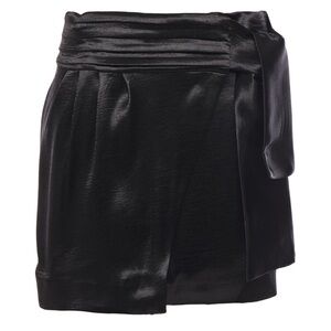 NWT ba&sh Black Crinkled Satin Mini Tie Skirt, 0